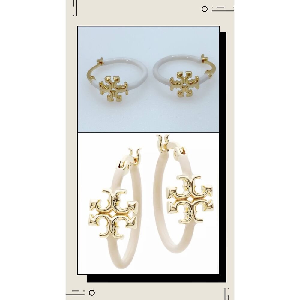 TORY BURCH White Eleanor Hoop Earrings
